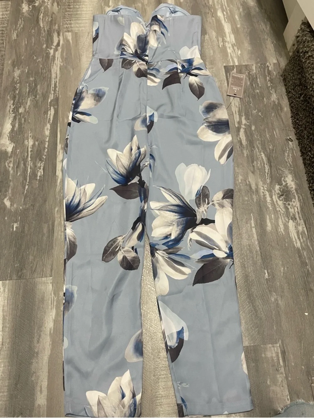 le chateau Strapless Floral Wide-Leg Jumpsuit in Light Blue and Navy - Picture 3 of 4